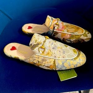 Gucci flora princetown slipper Gg canvas horsebit new 38.5